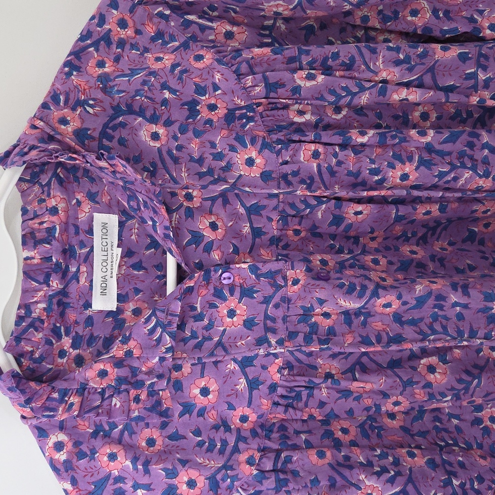 Emerson Fry India Collection Emmaline Blouse Floral Purple Pink Size XS Cotton - Picture 5 of 11